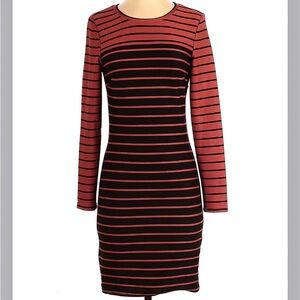H&M Black and Red Striped Long Sleeve Dress
